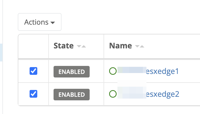 Nodes table showing two nodes selected